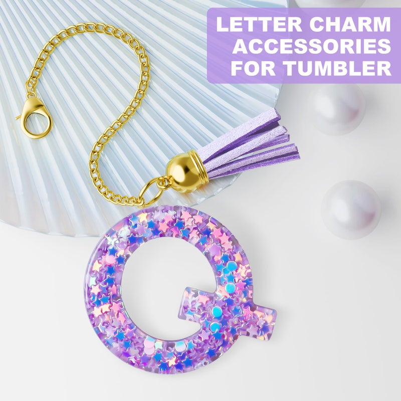 MOYOHIM Letter Charm for Stanley Cup, Cute Initial Keychain Charm for Handle, Purple Handle Accessories for Stanley Tumbler for Girls Women (Letter Q) - Image 2